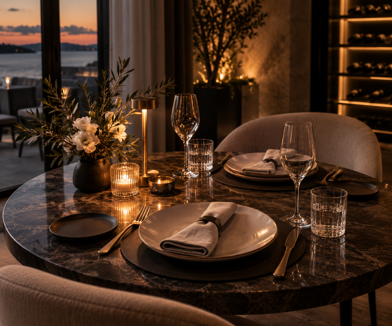 An intimate private table set for dinner